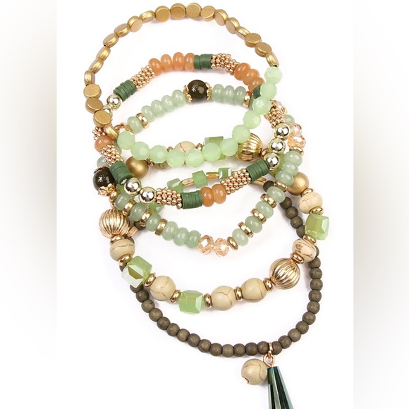 Modern Boho Green Stone & Acrylic Bracelet Stack - Picture 5 of 7